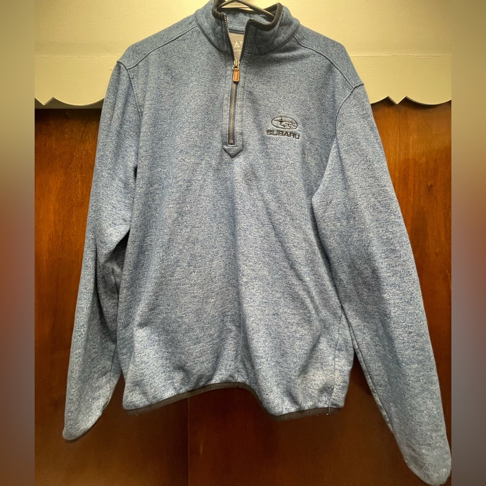 Subaru Men's Heather Blue Zip-Up Sweater